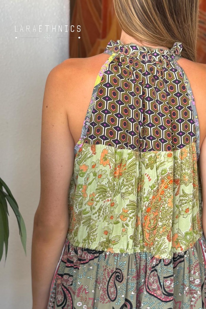 VESTIDO DE PATCHWORK - DIANA KAKI