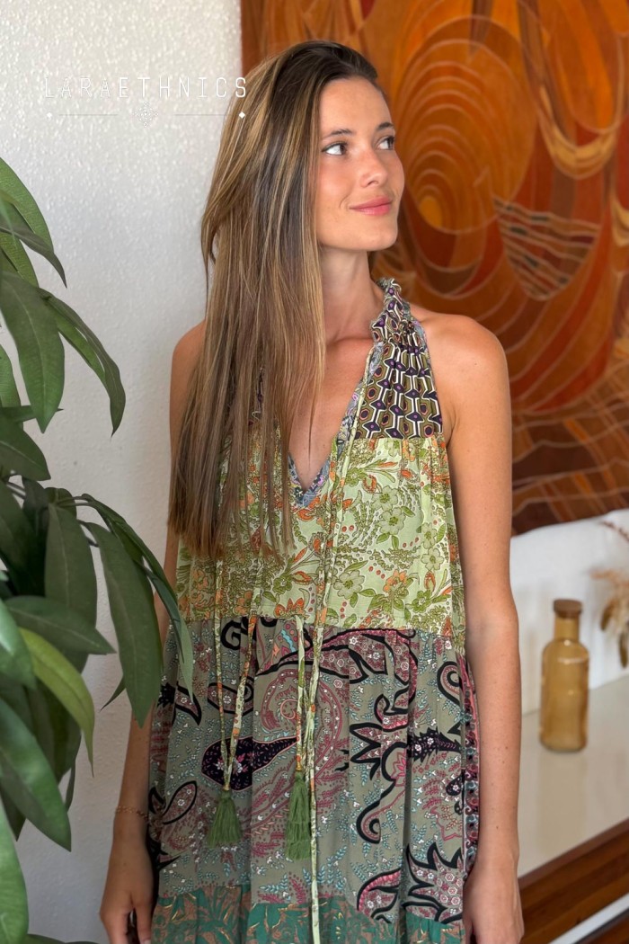 VESTIDO DE PATCHWORK - DIANA KAKI